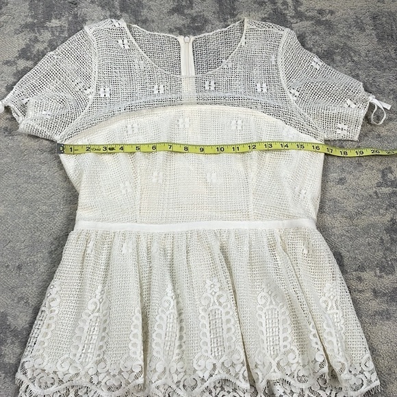 Luba by Hannah Payne Mesh Lace Peplum Babydoll Top Blouse Feminine Bridal White - Picture 9 of 13